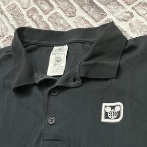 Disney World Globe‎ Shirt Mickey Ears Retro Logo Black Polo Men's XL Pima Cotton